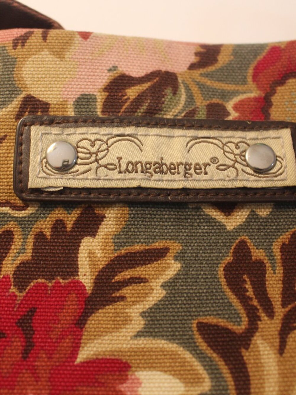 Longaberger Floral Tapestry Shoulder Bag With Brown Trim